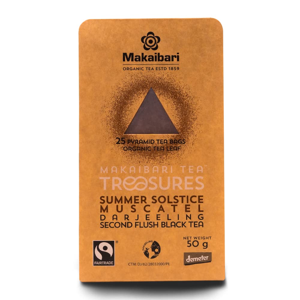 

Makaibari Premium Organic Darjeeling Second Flush Muscatel Black Tea Bags USDA Certified Whole Leaf Tea 25 Bags 50 g