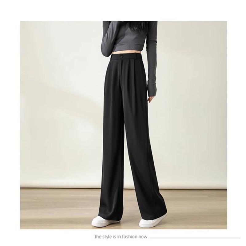 Spring Black Suit Wide-leg Trousers High-waist Slim Straight Trousers Drape New Fashion Casual Trousers