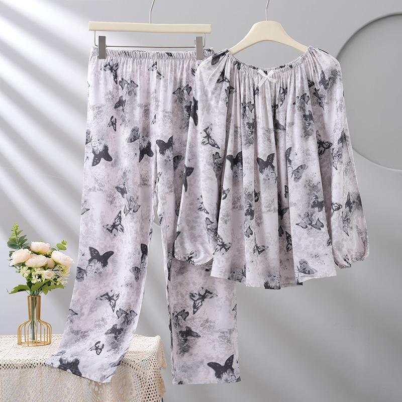 2025 Damen Lyocell Pyjama-Set: Lange Ärmel, Lange Hose, Rundhalsausschnitt, Lässiger Stil, Indoor-Outdoor-Bekleidung, Zweiteiliges Set.