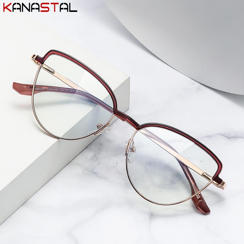Reading Glasses Women Prescription CR39 Lenses Myopia Eyewear Blue Light Blocking Computer TR90 Metal Cat Eye Eyeglasses Frame