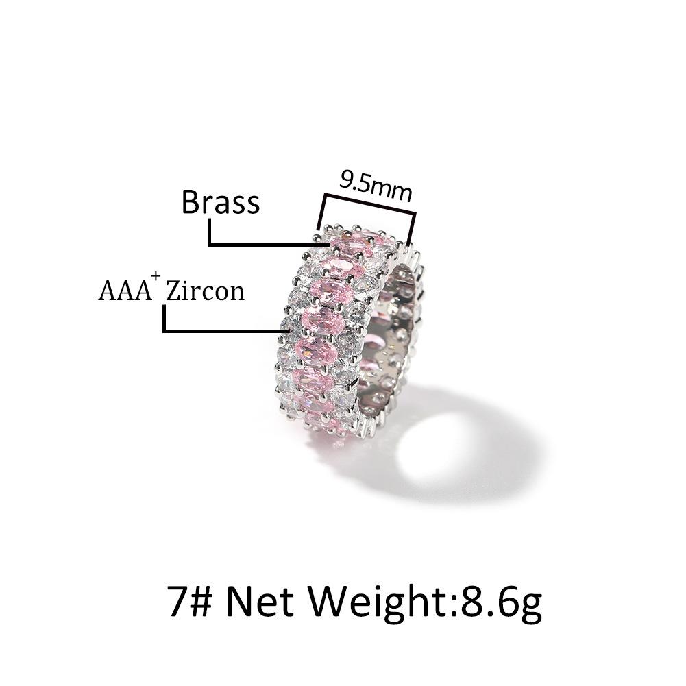 Gu Meng pink oval ring copper inlaid zircon couple simple personalized ring