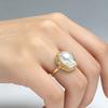 Adjustable Open Band Ring with Large Irregular Pearl Accent Set In Textured Metal Frame Fashion Jewelry for Women