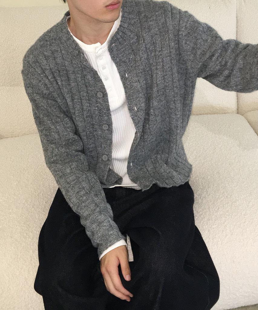 Intempomood Moss Crop Ribbed Cardigan_Gray