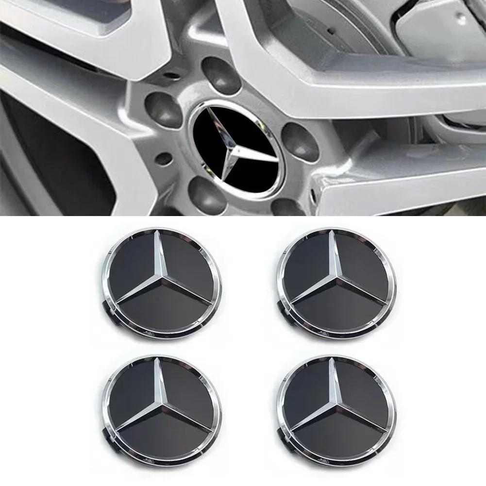 WMFH9 4Pcs/set 75MM/60MM Car Wheel Center Hub Cap Covers Mercedes Benz Amg Black Badge Rim Cover Auto Style Decorate Accessories