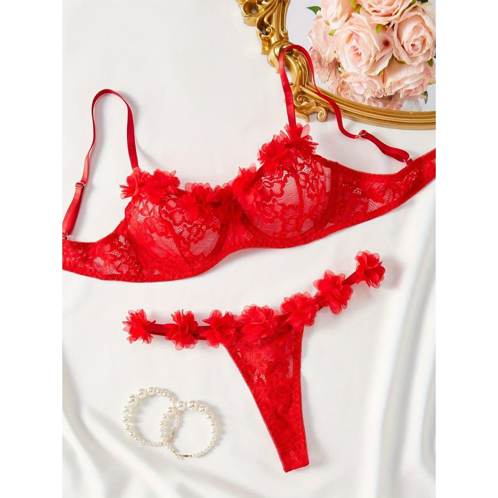 Women's Lingerie Pure Desire Suit Lace Pink Lace Three-point Sexy Temptation Thong