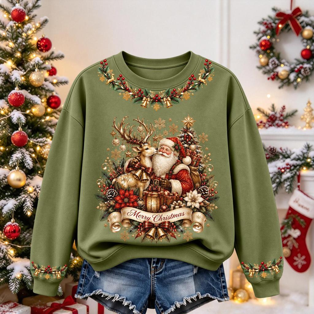 Women's Christmas Print Long Sleeve Top Casual Fall Winter Blouse for Holiday and Everyday Wear