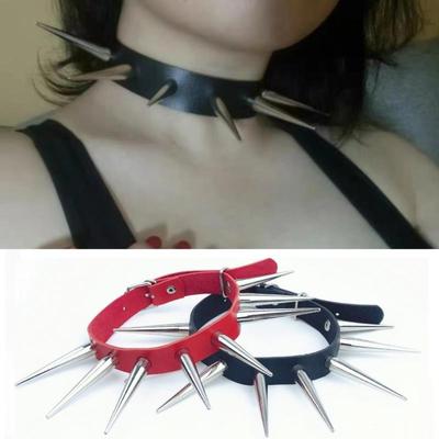 Long Spike Choker Punk Faux Leather Collar Cool Big Rivets Necklace Accessories