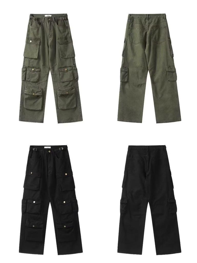 Men's Trendy American Retro Multi-Pocket Loose Straight Overalls