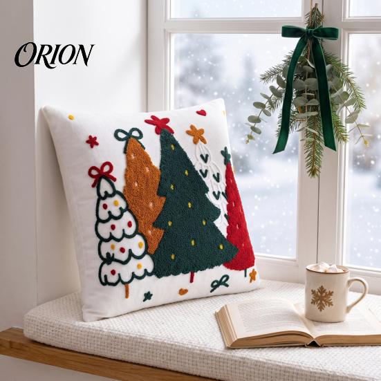 Seasonal Home Soft Furnishing Colorful Trees Christmas Pillowcase, Festive Throw Pillow Case with Zipper, Living Room Ornament Decorative Cushion for