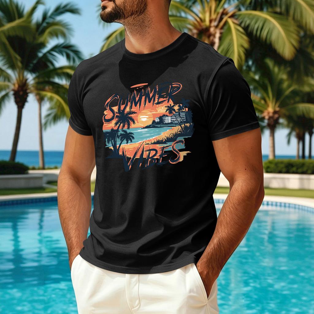 Men’s Summer Short Sleeve Crew Neck Ice Silk T Shirt with Hawaiian Print Casual Sun Protection Quick Dry Top