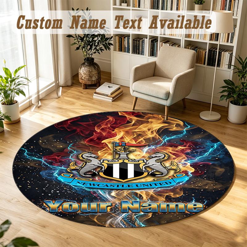 Round Rug Custom NameNewcastle United FC Pattern Non Slip Carpet Home Floor Decor