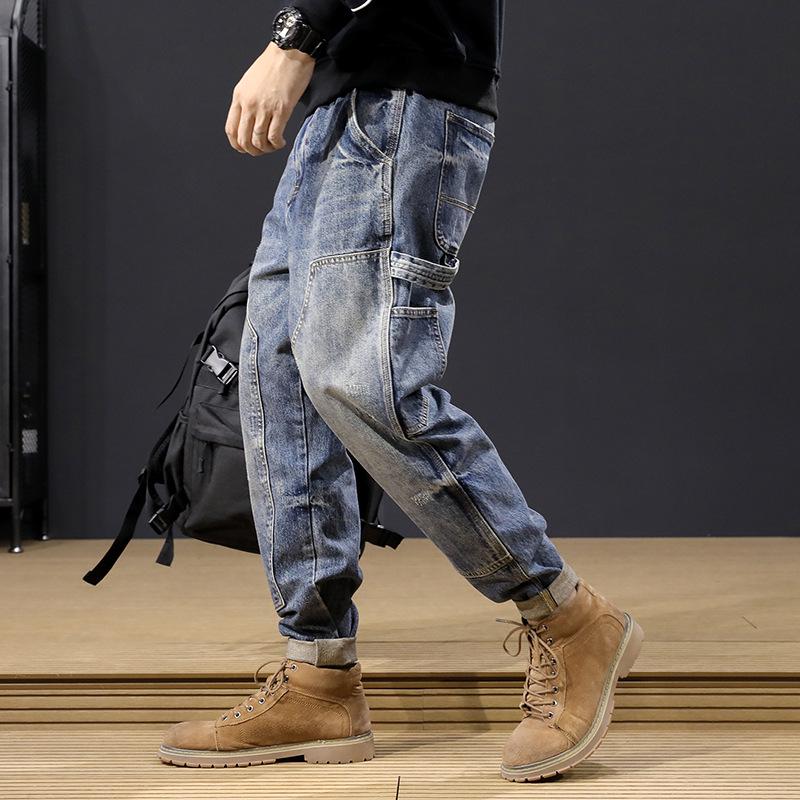 Men's Trendy Retro Harem Jeans: Loose Fit, All-Season, Straight Overalls.