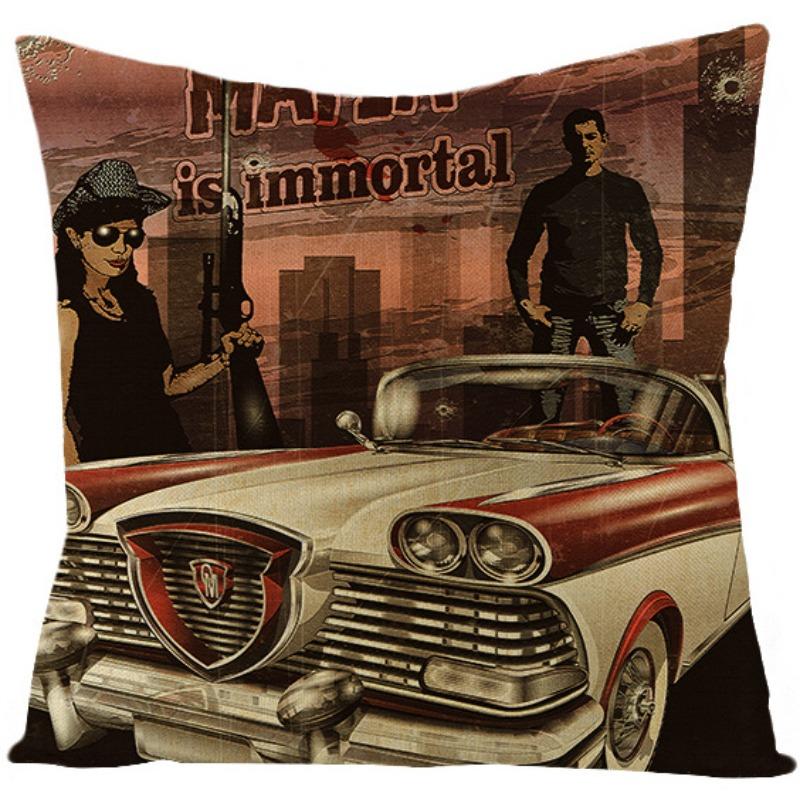 Kissenbezug im Retro-amerikanischen Stil Polyester Bedrucktes Kissen Heim Wohnzimmer Sofa Bedrucktes Kissen