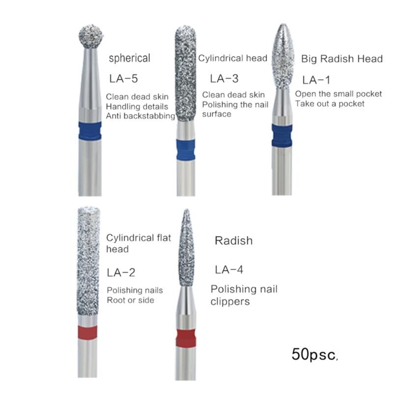 50Pcs Diamond Milling Cutter For Manicure Electric Nail Drill Bits Accessory Pedicure Machine Nail File Gel Remover Tool