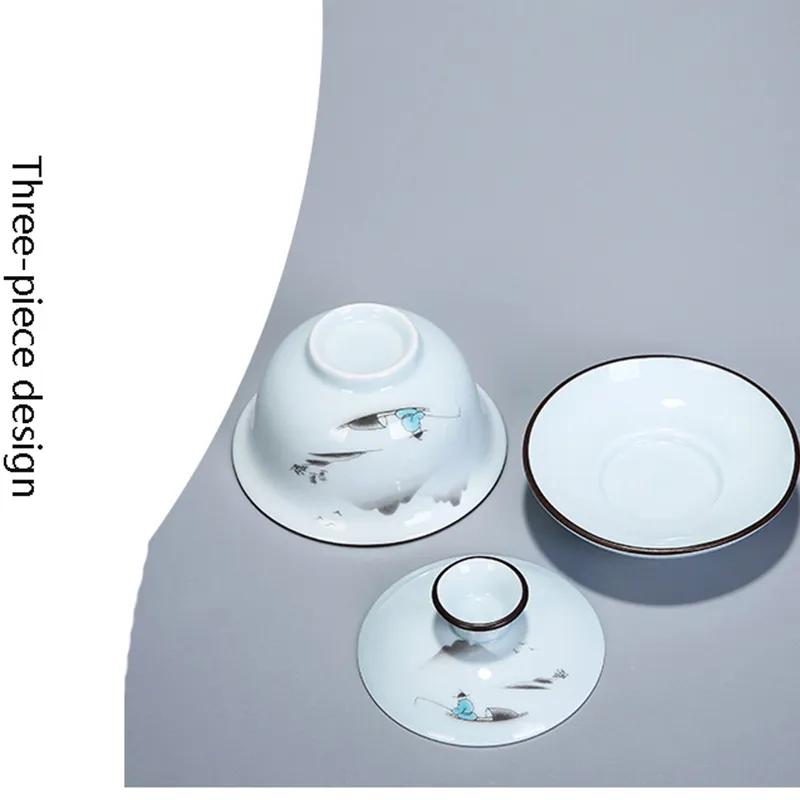 Set da Tè Kung Fu Cinese Set Teiera Portatile in Ceramica Tazze da Tè Gaiwan da Viaggio Tazza da Tè Cerimonia del Tè Tazza da Tè Bel Regalo con Borsa da Viaggio