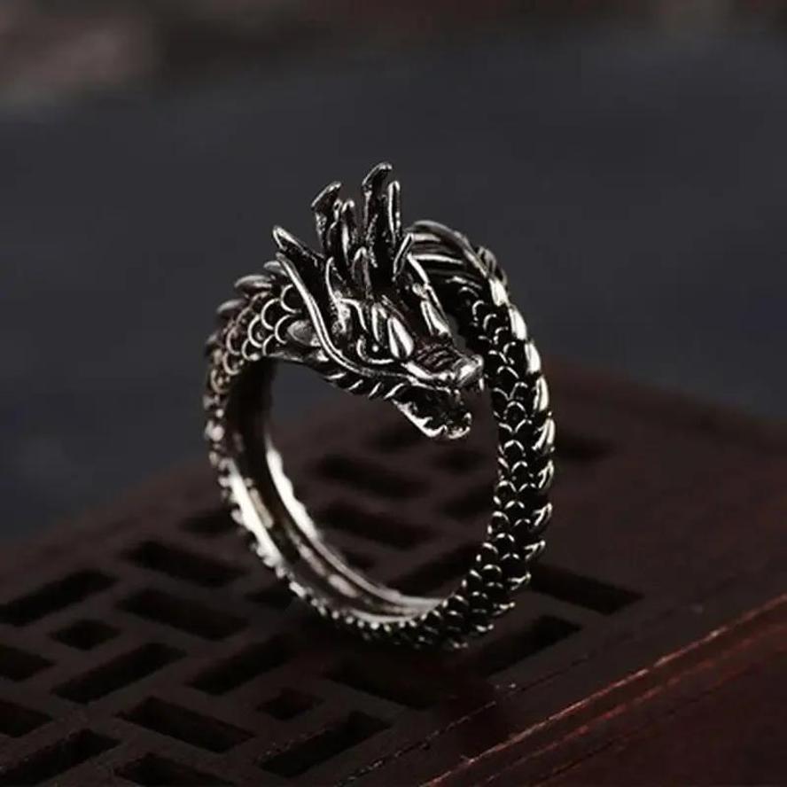 

1 Set Fashion Adjustable Dragon Ring Men Women Jewelry Opening Rings Dragon Shape Around The Ring Man Gifts чорний