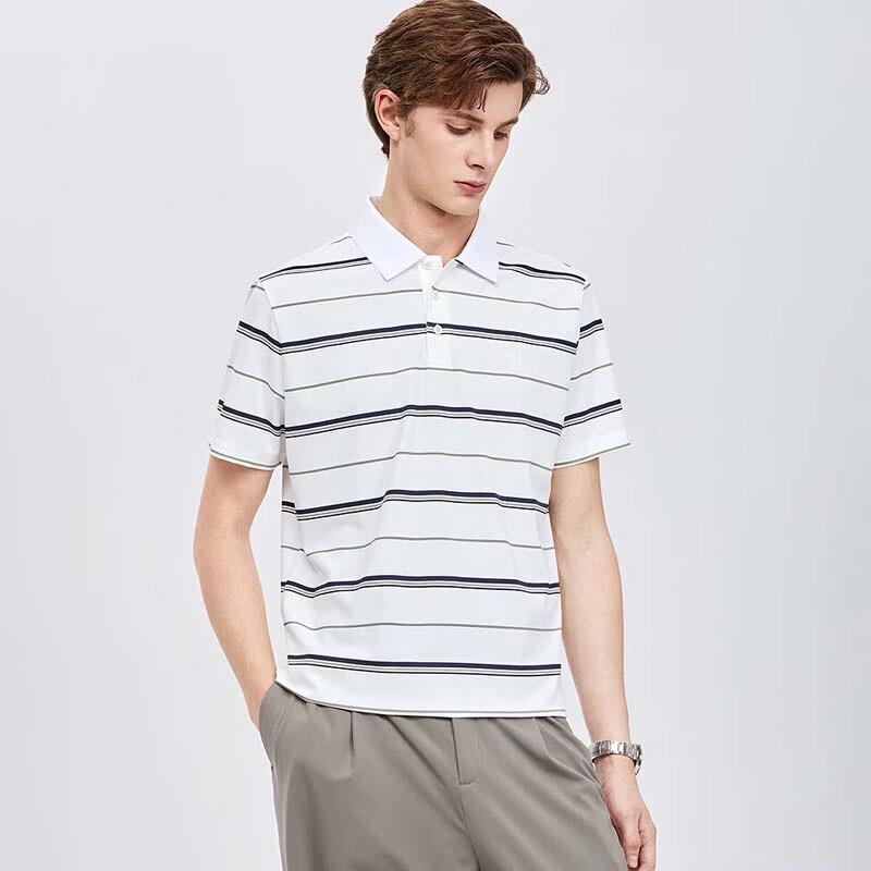 Septwolves Men's Stretch Textured Striped Short Sleeve Polo Shirt