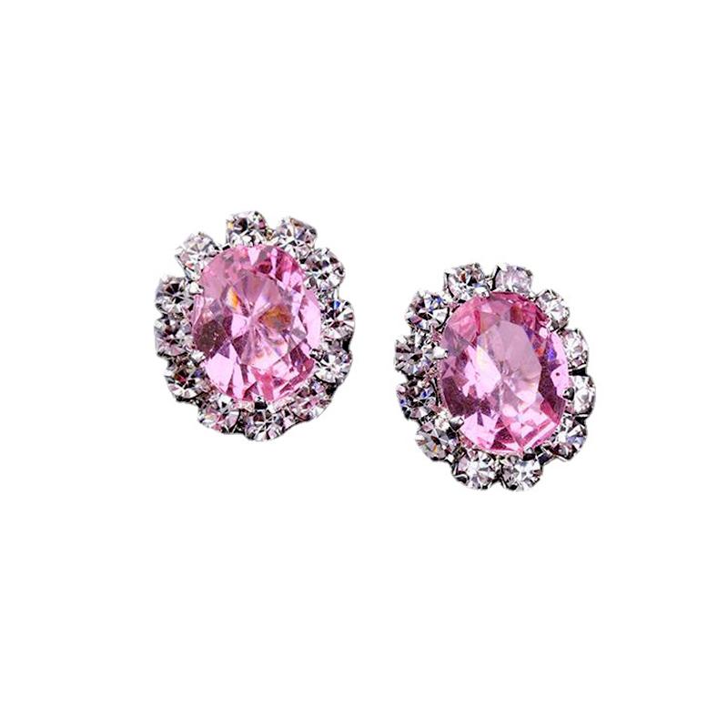 1Pair Jewelry Shiny Alloy/Plastic Charm Oval Colorful Zircon Crystal Stud Earrings Women