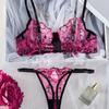 New Love Embroidery Sweet Sexy Mesh Bra Sex Underwear Set