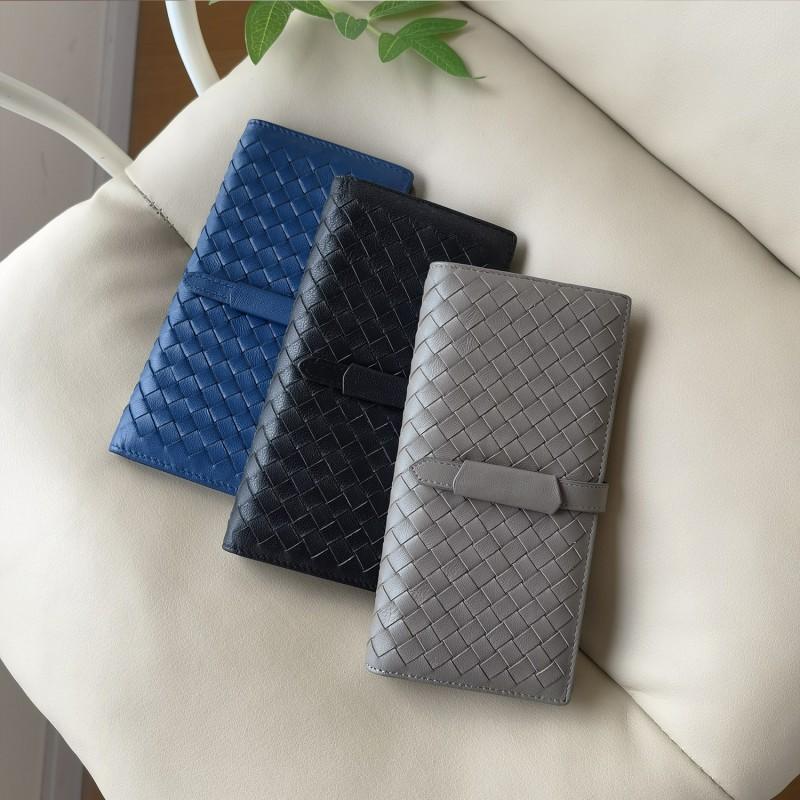 Genuine Leather Woven Long Wallet Men Women Soft Sheepskin Interior Multi-Slot Card Holder Large Capacity Bifold Purse