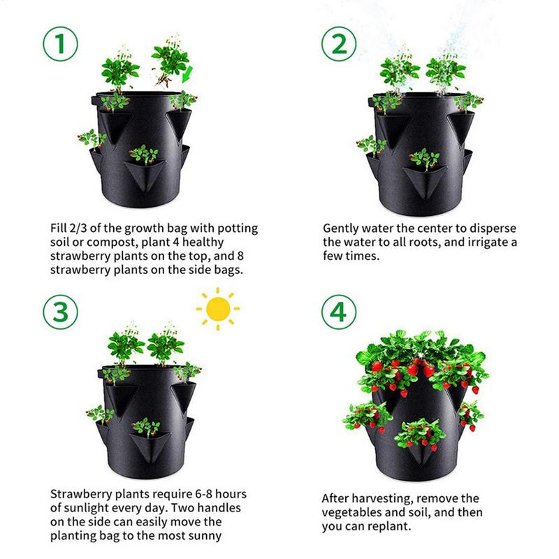 7 Gallons Strawberry Planting Bag Grow Bag With 6 Side Grow Pocket Portable Tomato Planting Bags Strawberry Pots Planting Pots