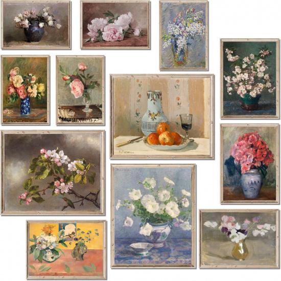 MAZUKO 12 Pcs Vintage Wall Art Decor, Vintage Posters for Room, Vintage Art Prints, Moody gallery wall art, Wall Print for Bedroom, Eclectic French Flower 3