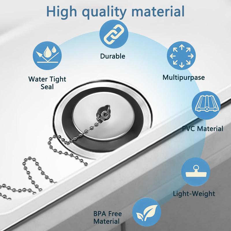 2 PCS Universal Sink Plug, Bath Plug Replacement, Kitchen Sink Plug Replacement, 40cm Chain