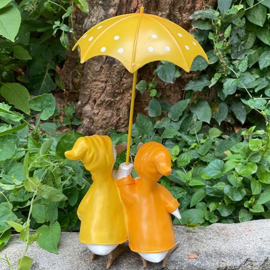 Holding Umbrella Duck Statue Outdoor Garden Yard Yellow Umbrella Duck Figurine Resin Animal Sculpture