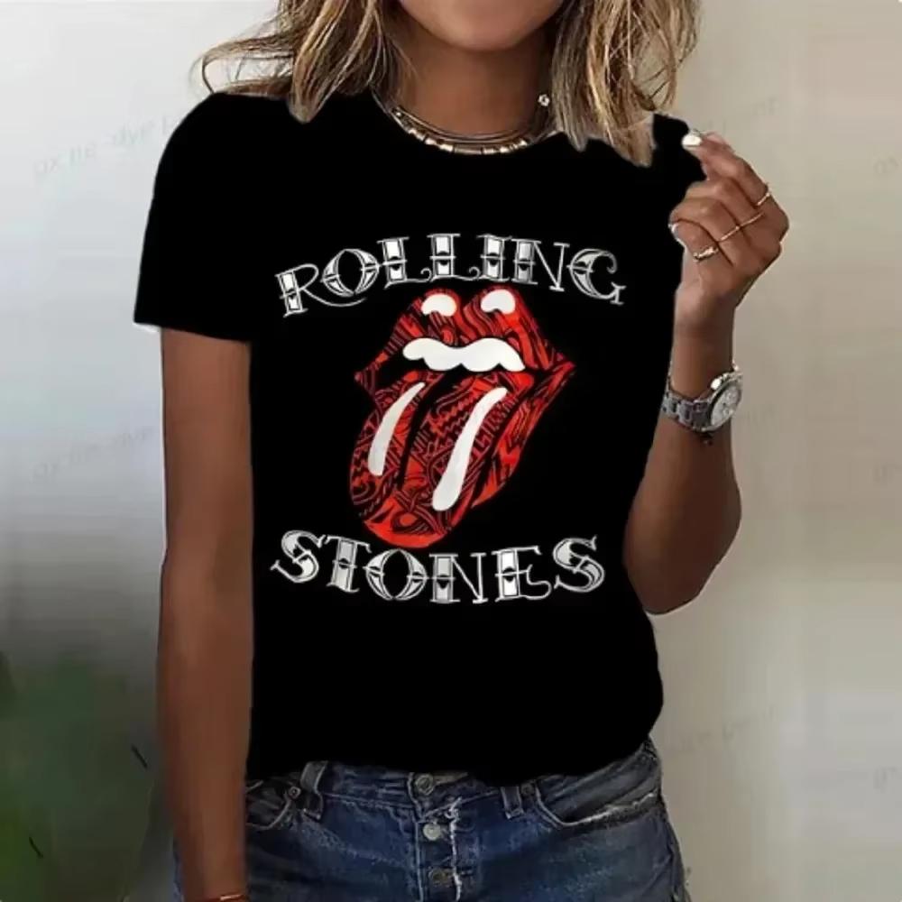Rolling Stones Harajuku Funny Print Women T Shirt Short Sleeve O Neck Red T-shirt Ladies Tee Shirt Tops Clothes Camisetas 42528