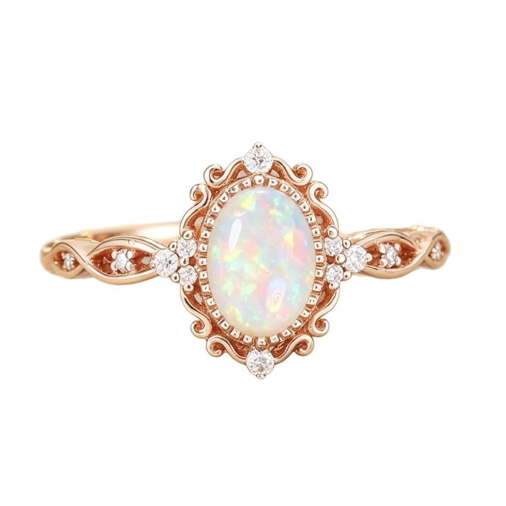 Women's Vintage Rose Gold Oval Flame Agate Ring Elegant Synthetic Zircon Inlaid Statement Ring Bohemian Infinity Ring Engagement Ring Anniversary