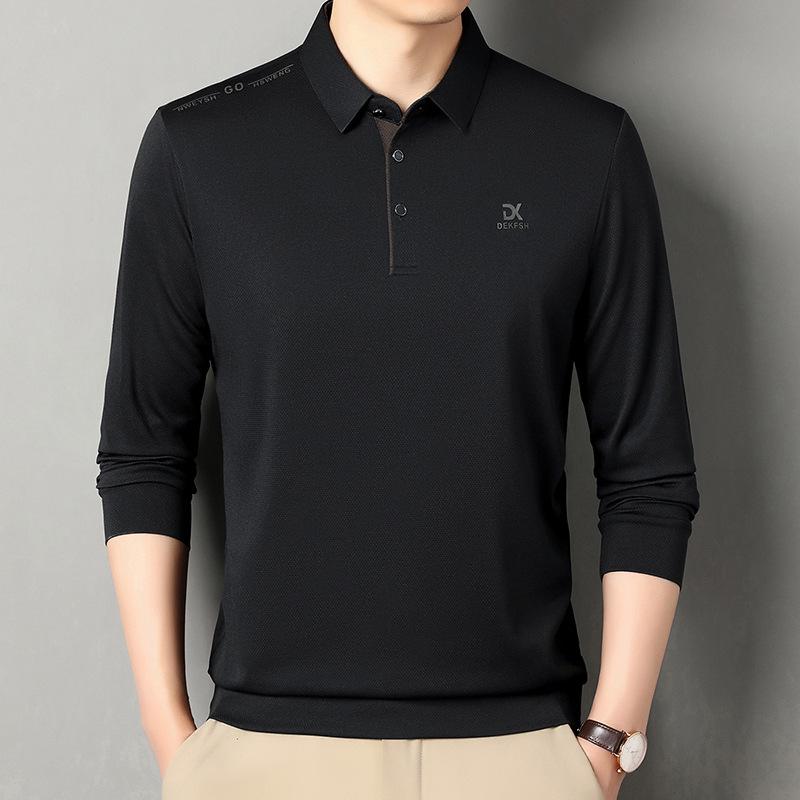 Men s Long Sleeve Casual Collared T-shirt - Spring/Autumn Style for Middle-aged Men L чёрный