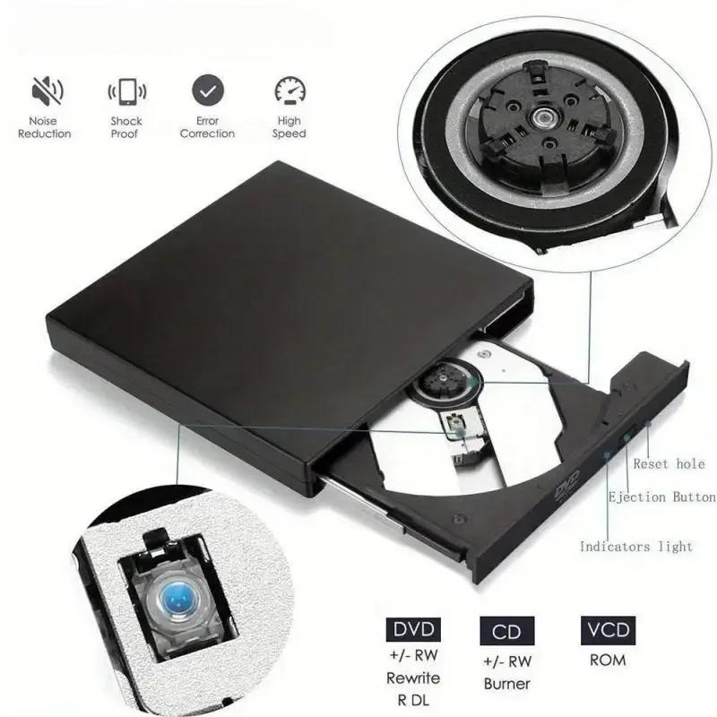 1ks Externí CD DVD mechanika, USB 2.0 Slim Ochranná Externí CD-RW mechanika DVD-ROM Přehrávač pro Laptopy Stolní PC