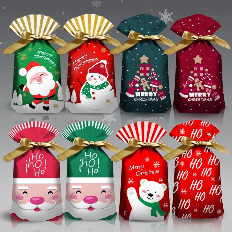 50Pcs New Year Christmas Candy Packaging Santa Gift Bag Xmas Plastic Bag Christmas Decorations for Home Navidad