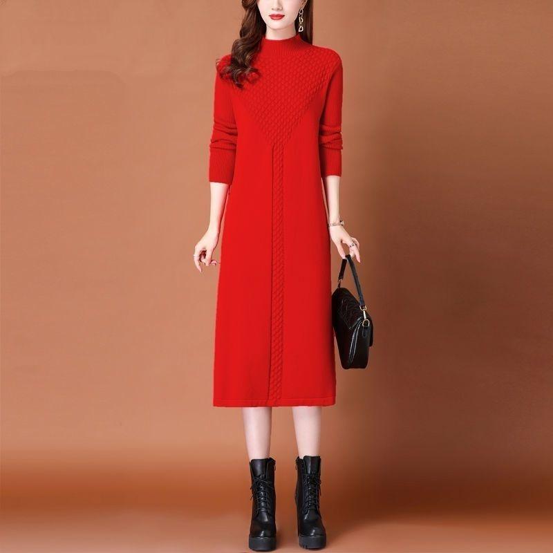 Long Sweater Women's Knee-length Autumn and Winter Dress Women's Loose Knitted Sweater Dress Pullover