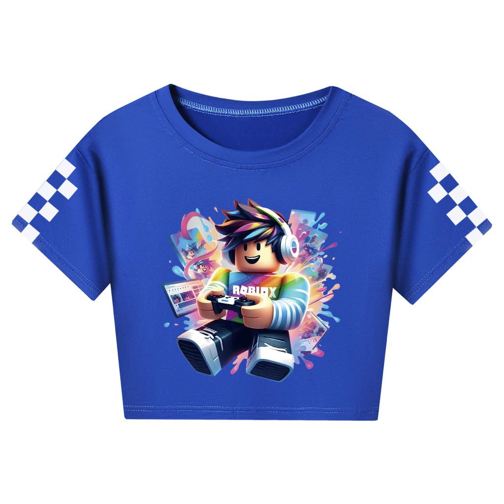 

5529 Детская футболка для девочек с принтом Roblox, короткий рукав 110cm темно-синий