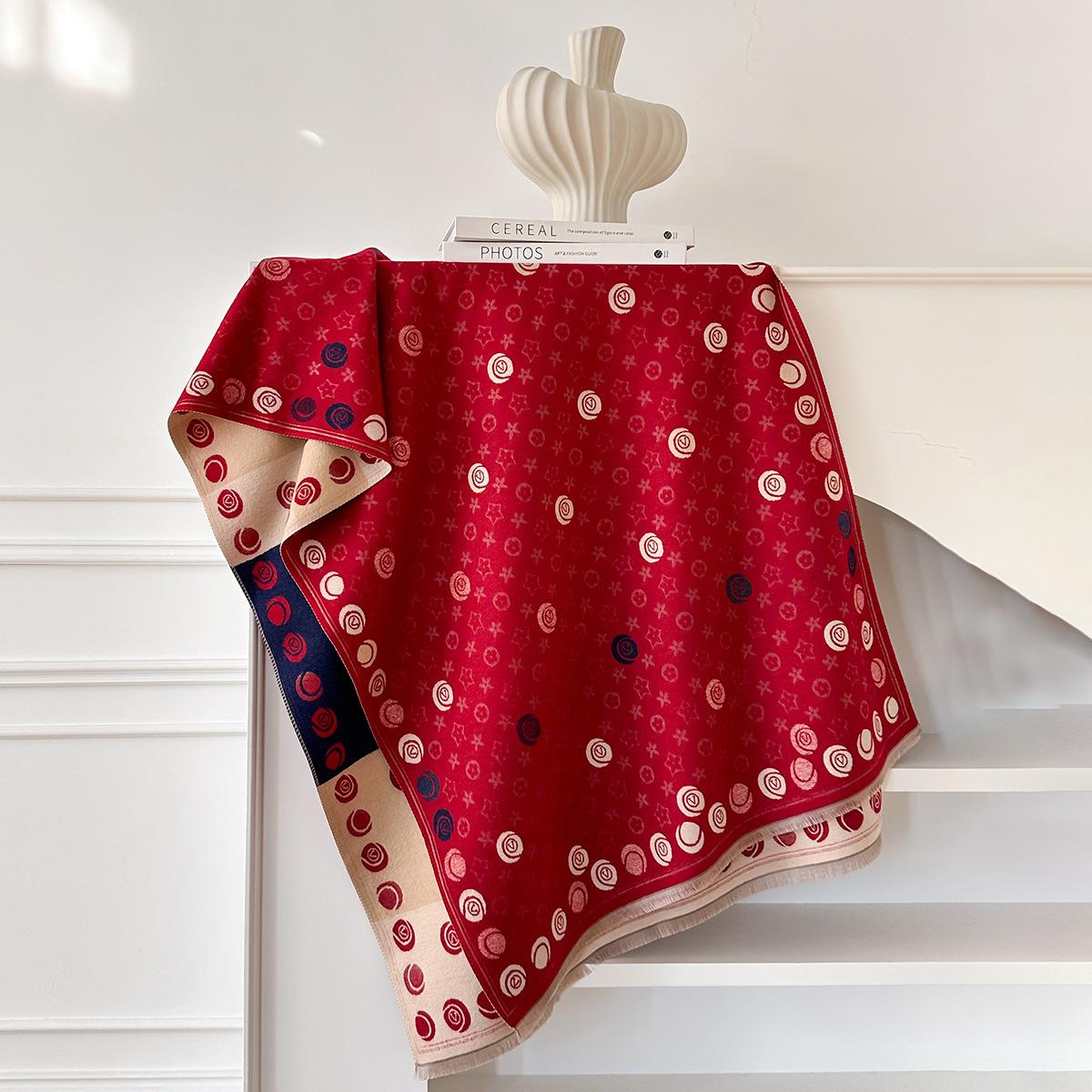 

Шарф L Ромб Камелия Женский Осенне-зимний Утолщенный Имитация Кашемира Принтованная Шаль Универсальный Теплый 185x65cm красный