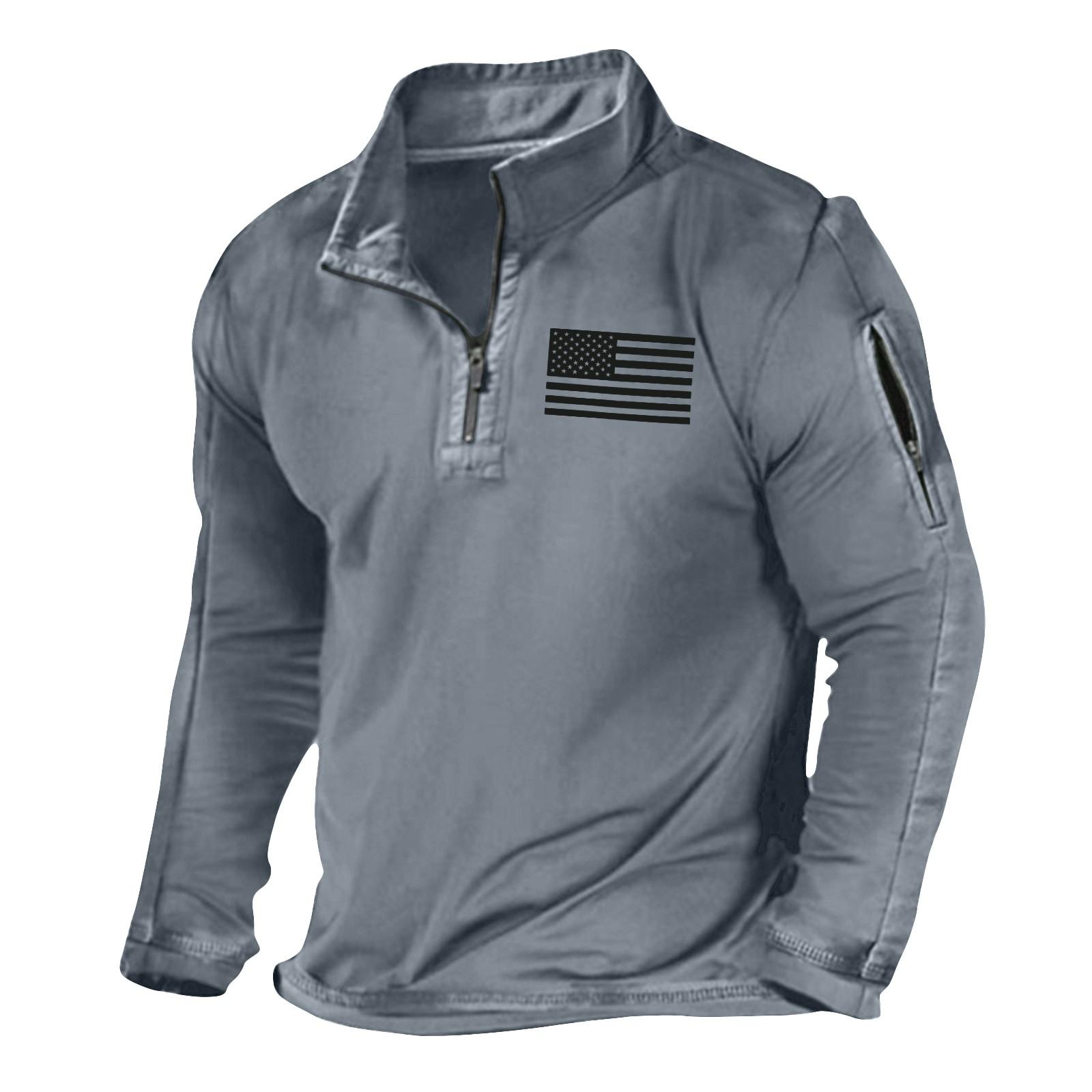 Мужская однотонная свободная толстовка с принтом флага на полумолнии и стоячим воротником мужские повседневные спортивные толстовки M 2596₽