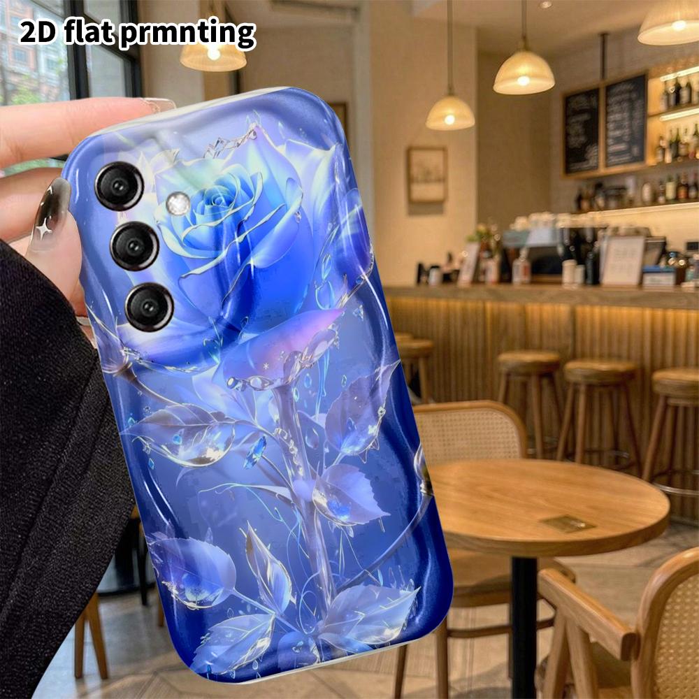 Phone Case: 2D Flat Samsung Galaxy A34 A35 M05 M06 S20 S22 S21 FE Plus 5G Protective Case, Ice Blue Crystal Rose, Christmas and Halloween Gift