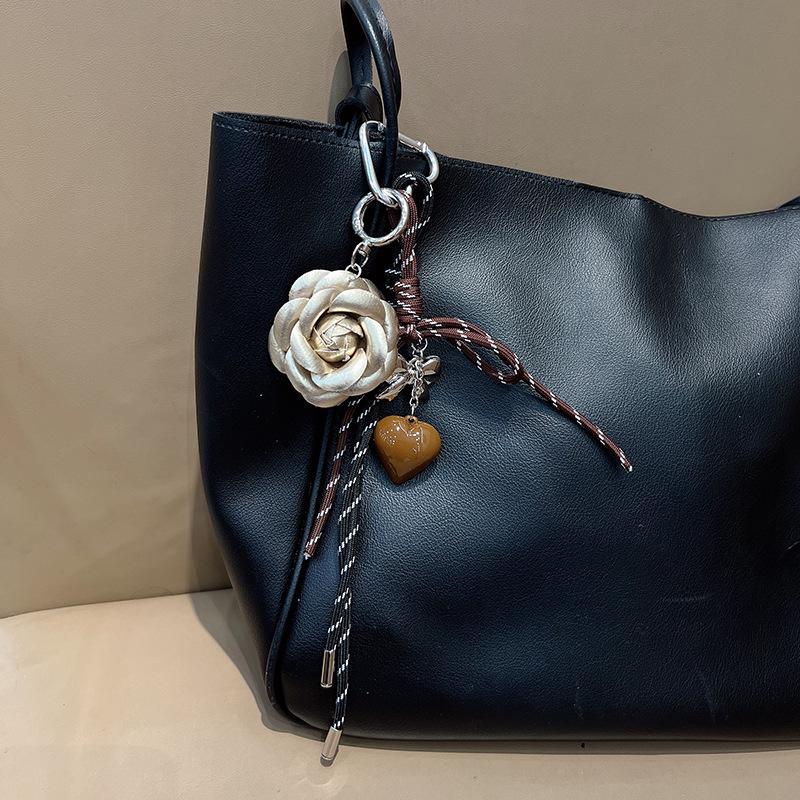 Korean Style Camellia Hand-Woven Heart Keyring Charm