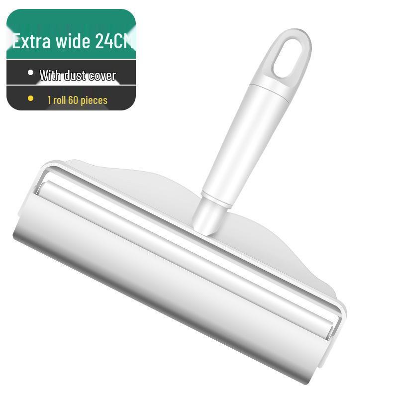 Long Handle Lint Roller with Large Sticky Brush for Bed, Floor, and Hair Cleanup - Tear-Off Paper Replacement Included.
