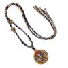 Tibetan Style Woven Thangka Pendant Necklace with Buddha Amulet and Six-Syllable Mantra.