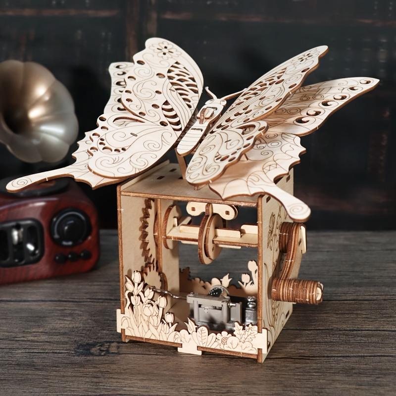 3D Wooden Puzzle Butterfly Music Box Model Toy