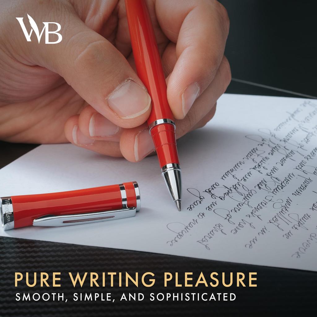 Wordsworth Black Rollerball Pen Luxury Pen Chrome Red Refillable Refillable Gift for Men and Professional Nice and Fancy Pen for Work & - - Finish,