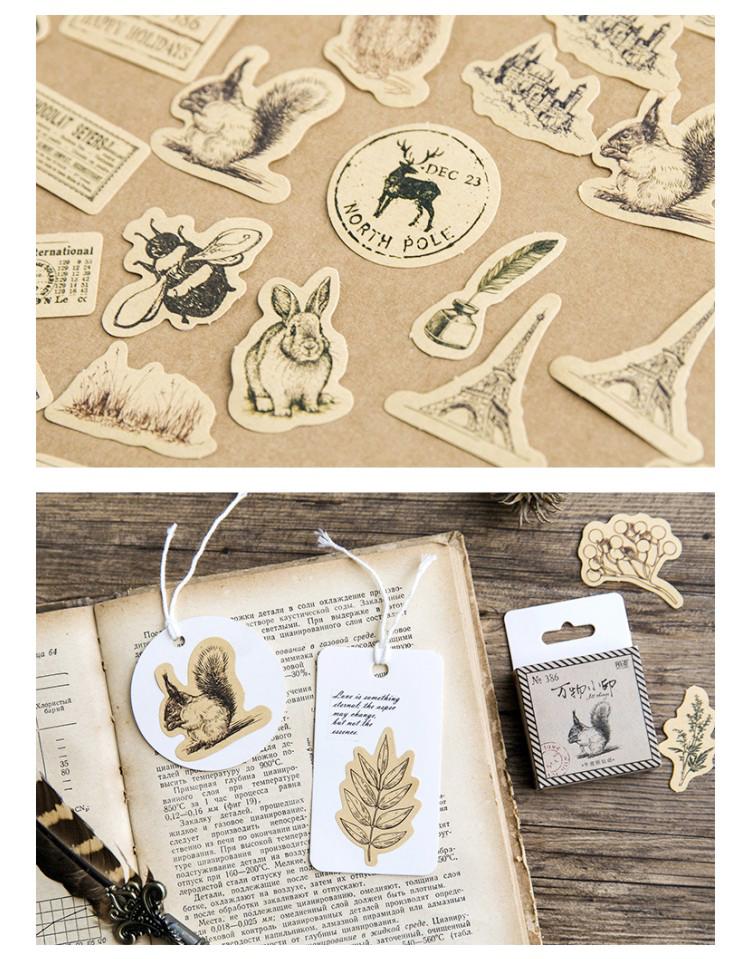 46 Stück Natur Erinnerungen Hinweis Aufkleber Set Mini Vintage Wald Pflanze Tier Aufkleber DIY Klebeposten Dekoration Geschenk Siegel A6430