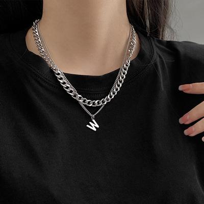 Ins Non Fading W Letter Double-layer Necklace, Personalized and Simple Collarbone Chain, Cool and Versatile Necklace, Trendy Accessory