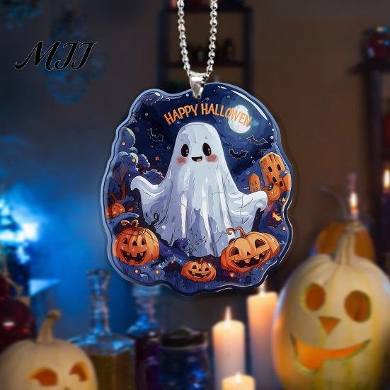 Clear Acrylic Holiday Ornaments Halloween Ghost Keychain, Spooky Pumpkin Keyring Pendant, Keychain Party Favors Cute Heart Bag Charm for Backpacks,