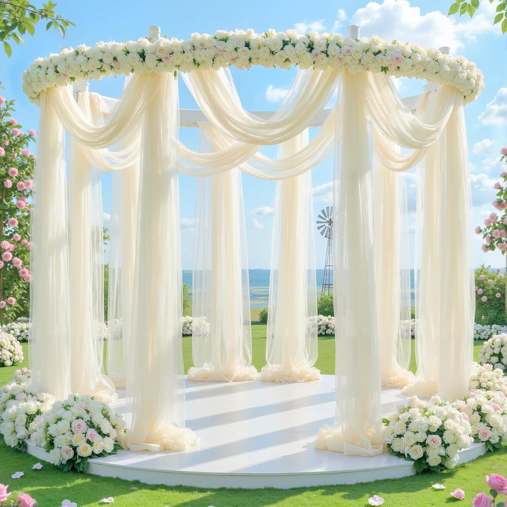 2Pcs Wedding Arch Draping Fabric for Wedding Reception Sheer Tulle Backdrop Curtain Birthday Party Baby Shower Ceiling Decor