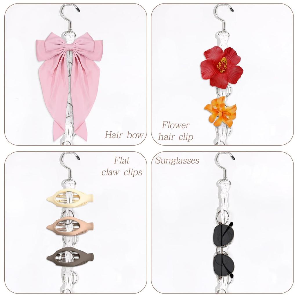 SNOWSTAR Macrame Hair Claw Clip Organizer with Rotating Hook and 20 Metal Rings,Hanging Hair Clip Holder and Storage for Women Girls,Claw Clips