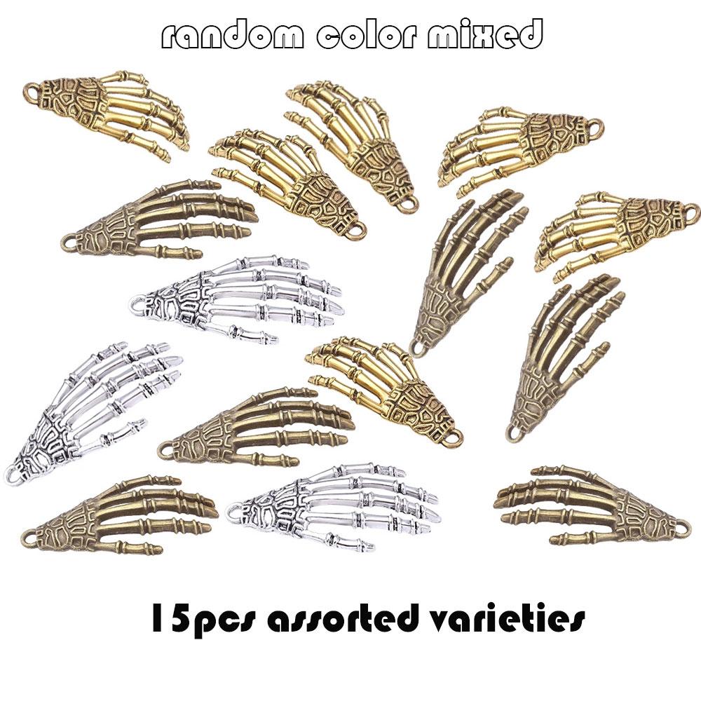 5/15pcs Random Mixed Color Rock Style Skeleton Hand Shape Creative Fashion Gothic DIY Bracelet Necklace Earrings Keychain Anklet Accessories