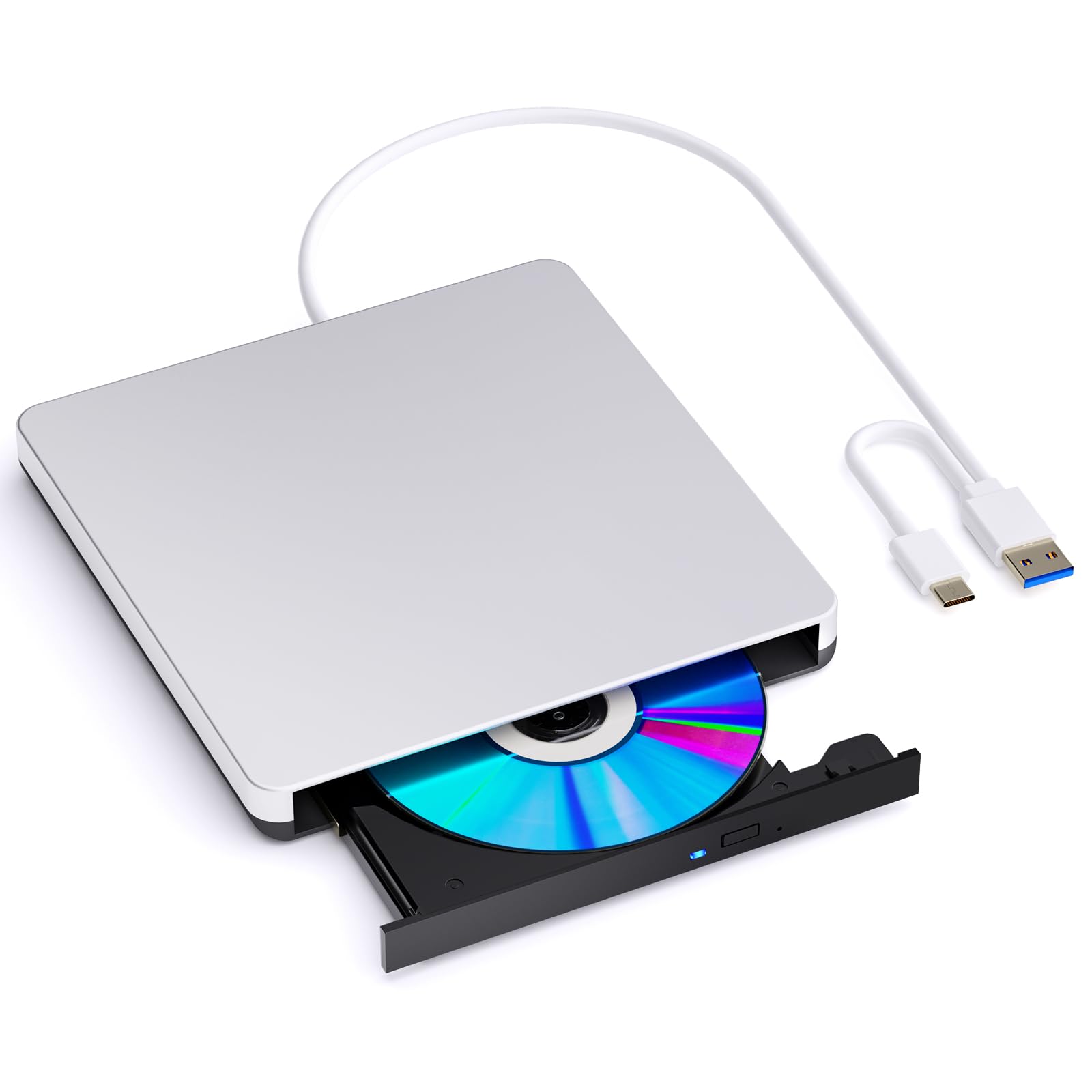 

External and Disc Compatible with Windows Silver Blu-ray Drive, Blu-ray Player, USB-A Type-C, Blu-ray Compatible, 7-11/Mac Laptops,
